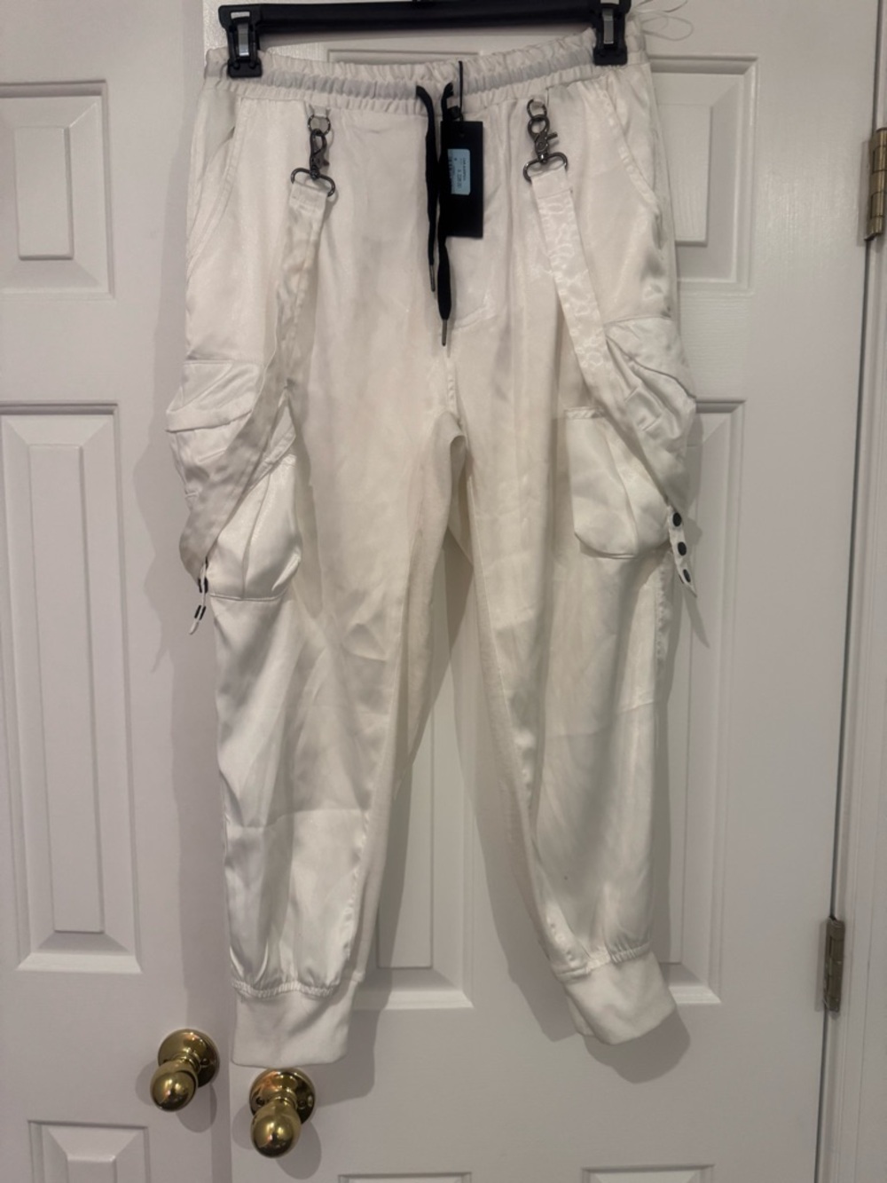 LF White Cargo Jogger Pants with Strap & Hardware